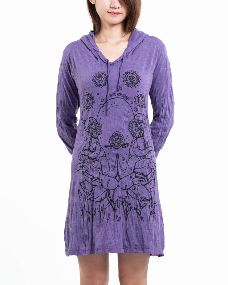 Womens Octopus Chakras Hoodie Dress in Purple