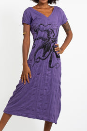 Womens Octopus V Neck Long Dress in Purple