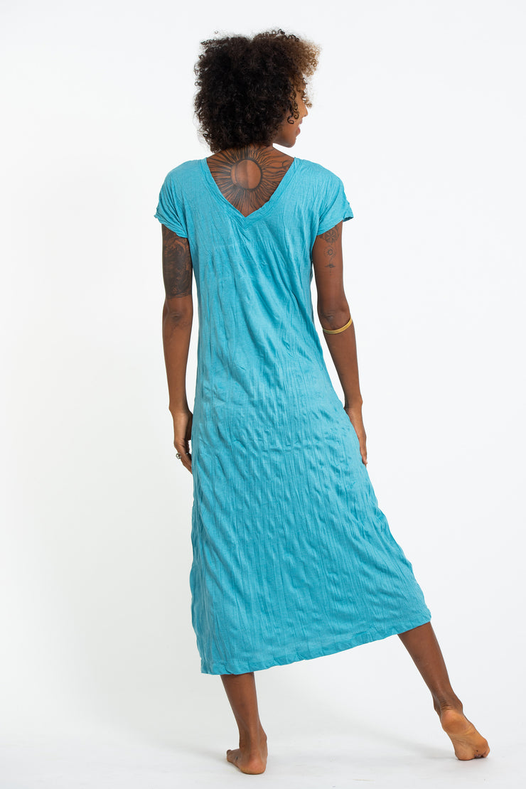 Womens Lotus Om V Neck Long Dress in Turquoise