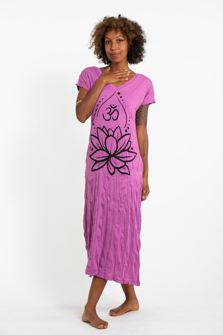 Womens Lotus Om V Neck Long Dress in Pink