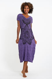 Womens Sacred Geometry Mandala V Neck Long Dress in Purple
