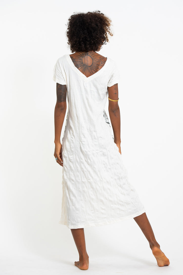 Womens Magic Mushroom V Neck Long Dress in White