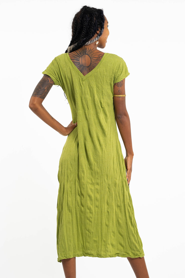 Womens Lord Ganesh V Neck Long Dress in Lime