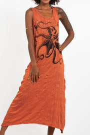 Womens Octopus Long Tank Dress in Orange