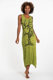 Womens Om Tree Long Tank Dress in Lime