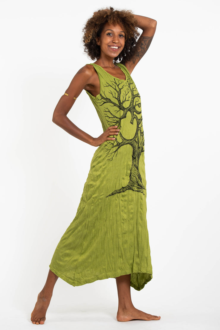 Womens Om Tree Long Tank Dress in Lime