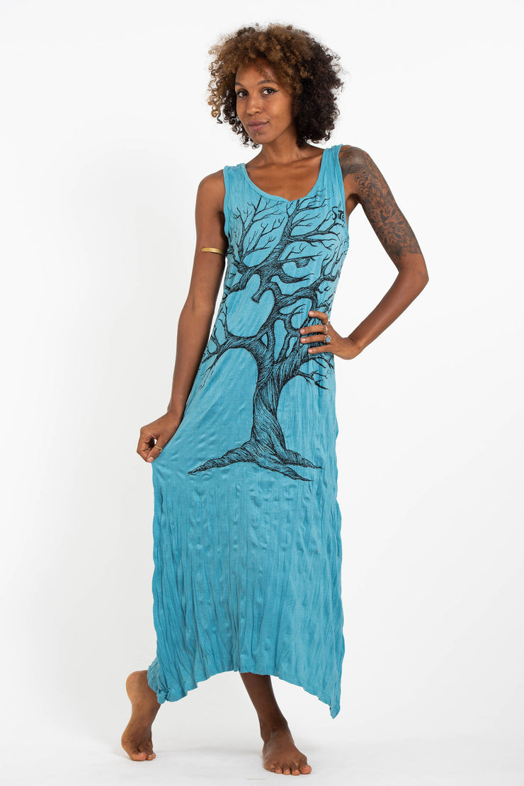 Womens Om Tree Long Tank Dress in Turquoise