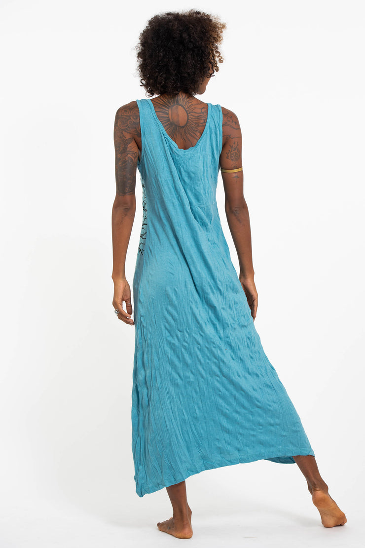 Womens Om Tree Long Tank Dress in Turquoise