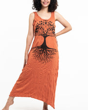 Womens Tree of Life Long Tank Dress in Orange