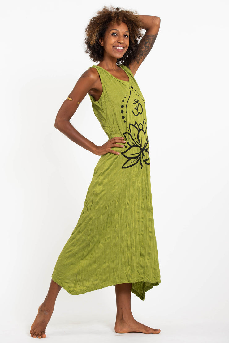 Womens Lotus Om Long Tank Dress in Lime