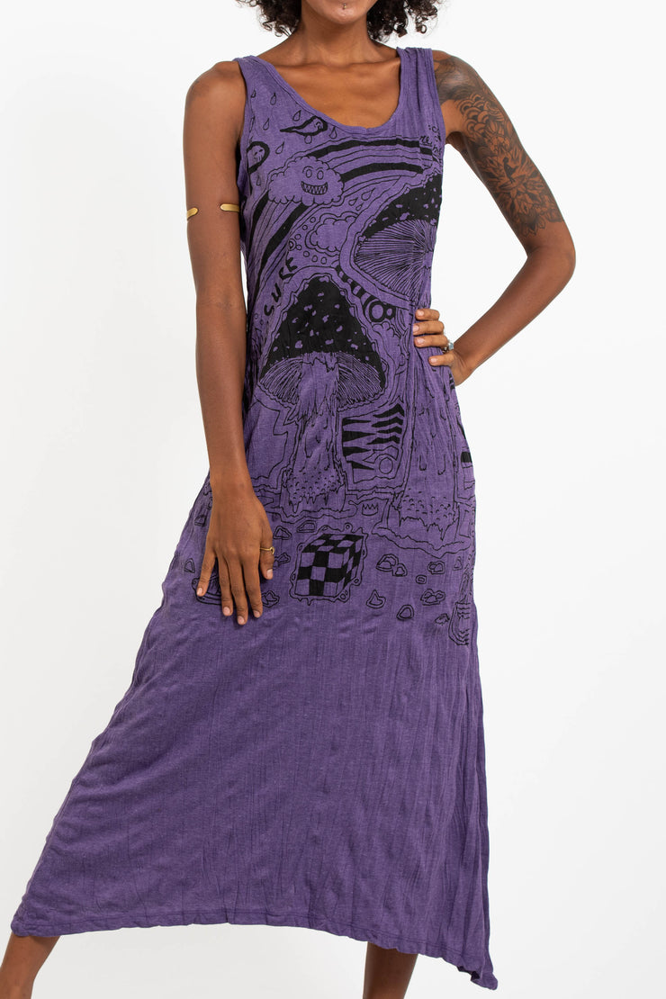 Sure Design Womens Magic Mushroom Long Tank Dress in Purple Sure Design Womens Magic Mushroom Long Tank Dress in Purple