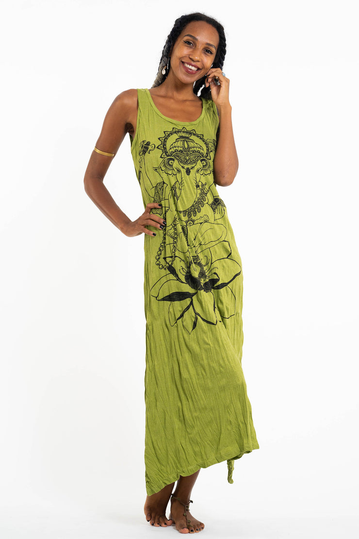 Womens Lord Ganesh Long Tank Dress in Lime
