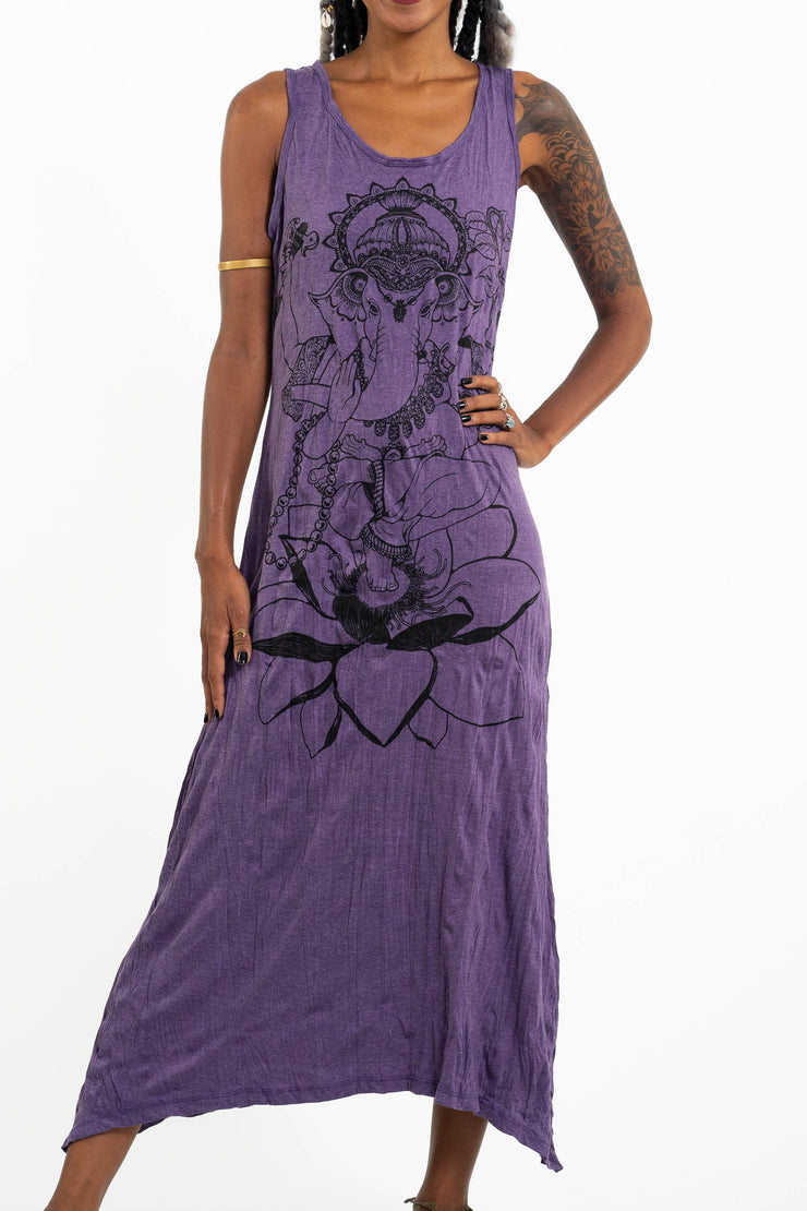 Womens Lord Ganesh Long Tank Dress in Purple