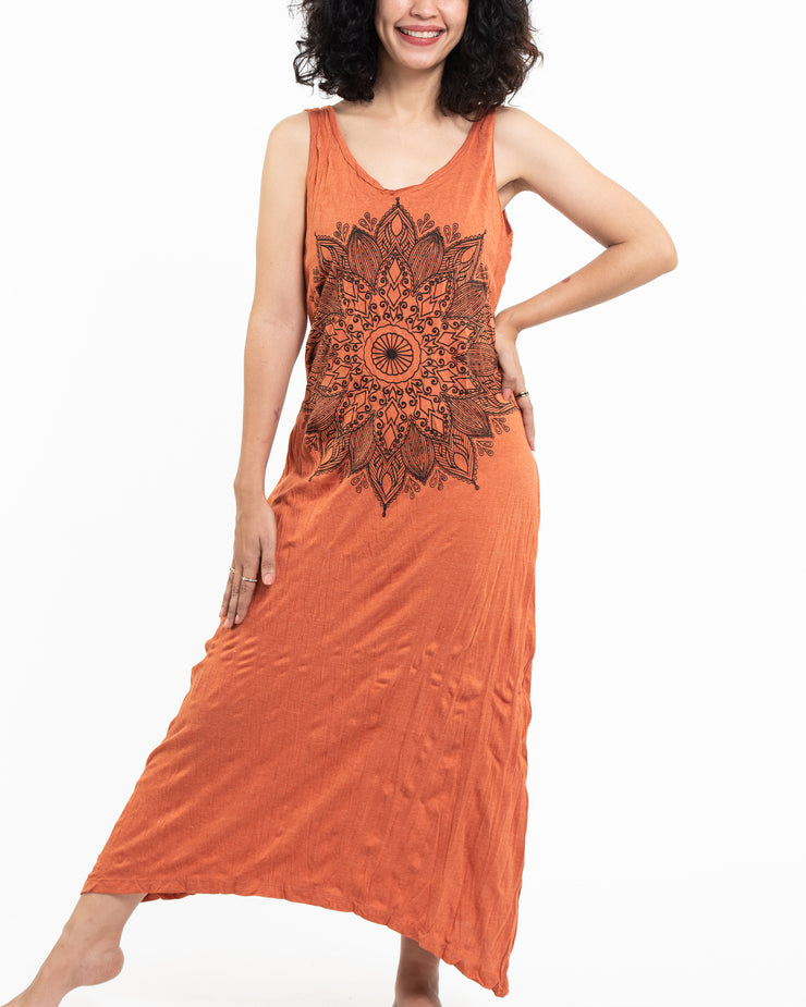 Womens Lotus Mandala Long Tank Dress in Orange