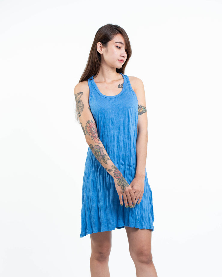 Womens Solid Color Tank Dress in Blue