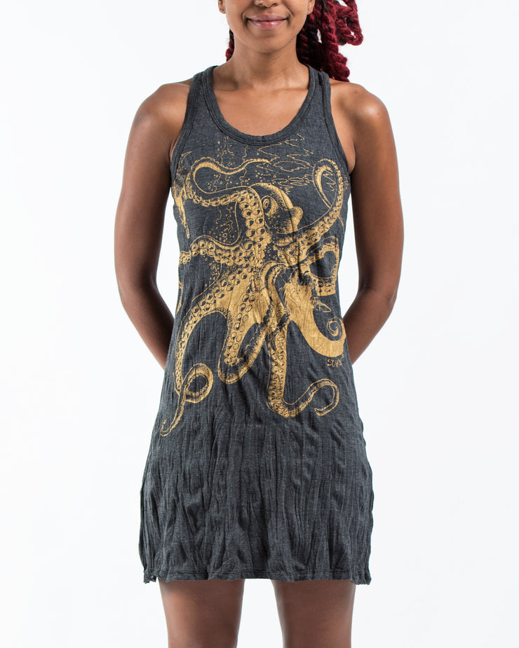 Womens Octopus Tank Dress in Gold on Black