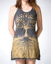 Womens Tree of Life Tank Dress in Gold on Black