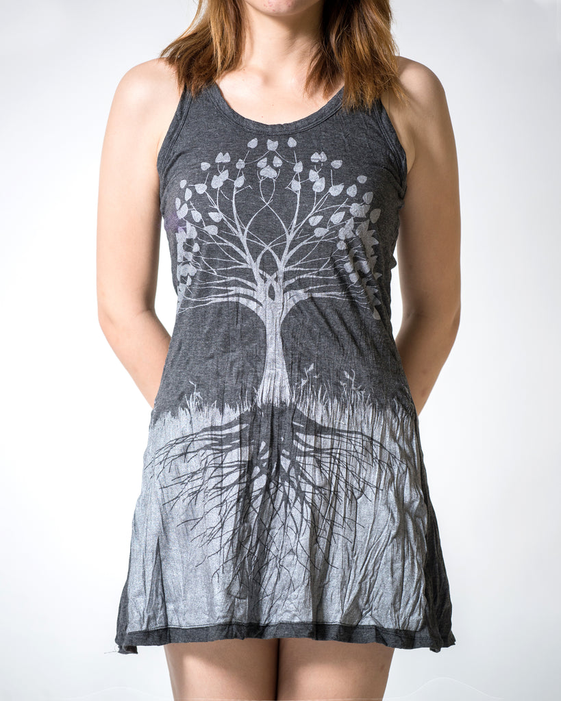 Sure Design Womens Tree Of Life Tank Dress in Silver on Black M / Silver on Black