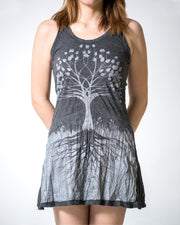 Womens Tree of Life Tank Dress in Silver on Black