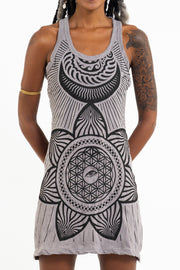 Womens Sacred Geometry Mandala Tank Dress in Gray