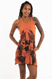 Womens Happy Dog Tank Dress in Orange
