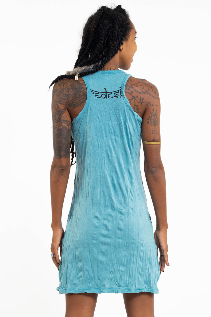 Womens Happy Dog Tank Dress in Turquoise