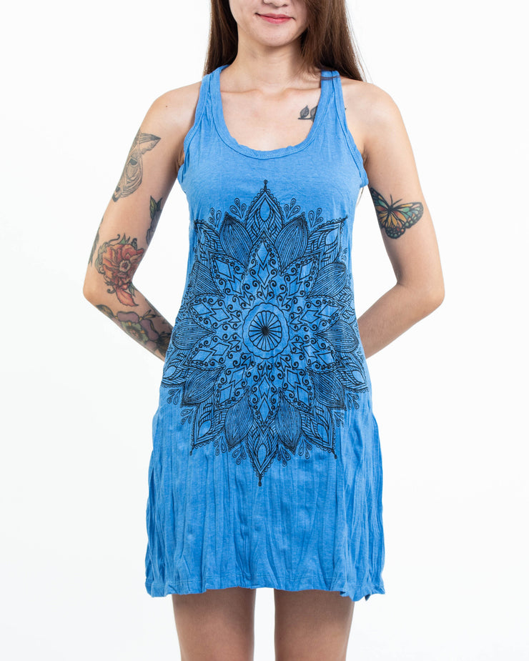 Womens Lotus Mandala Tank Dress in Blue