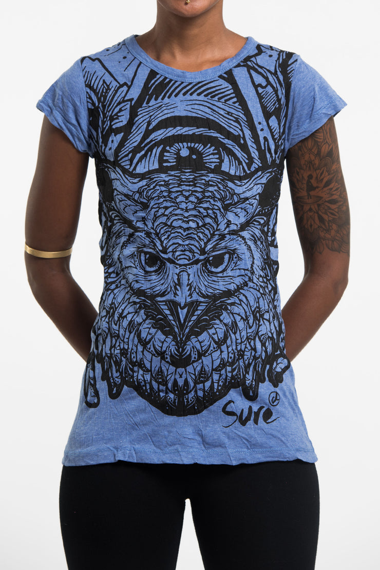Womens All Seeing Owl T-Shirt in Blue