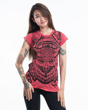 Womens All Seeing Owl T-Shirt in Red