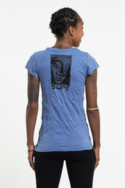 Womens Big Buddha Face T-Shirt in Blue