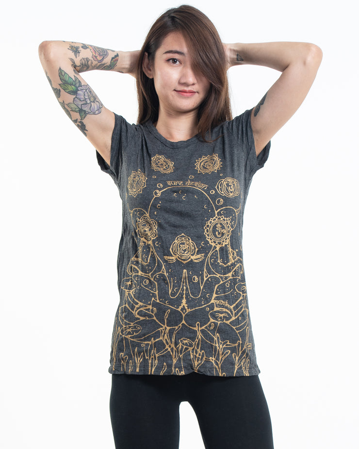 Womens Octopus Chakras T-Shirt in Gold on Black