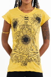 Womens Sunflower Skull T-Shirt in Yellow