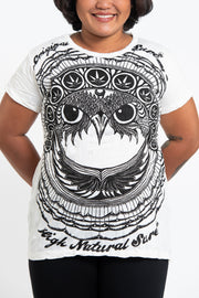 Plus Size Womens Weed Owl T-Shirt in White
