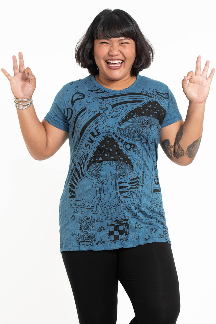 Plus Size Womens Magic Mushroom T-Shirt in Denim Blue