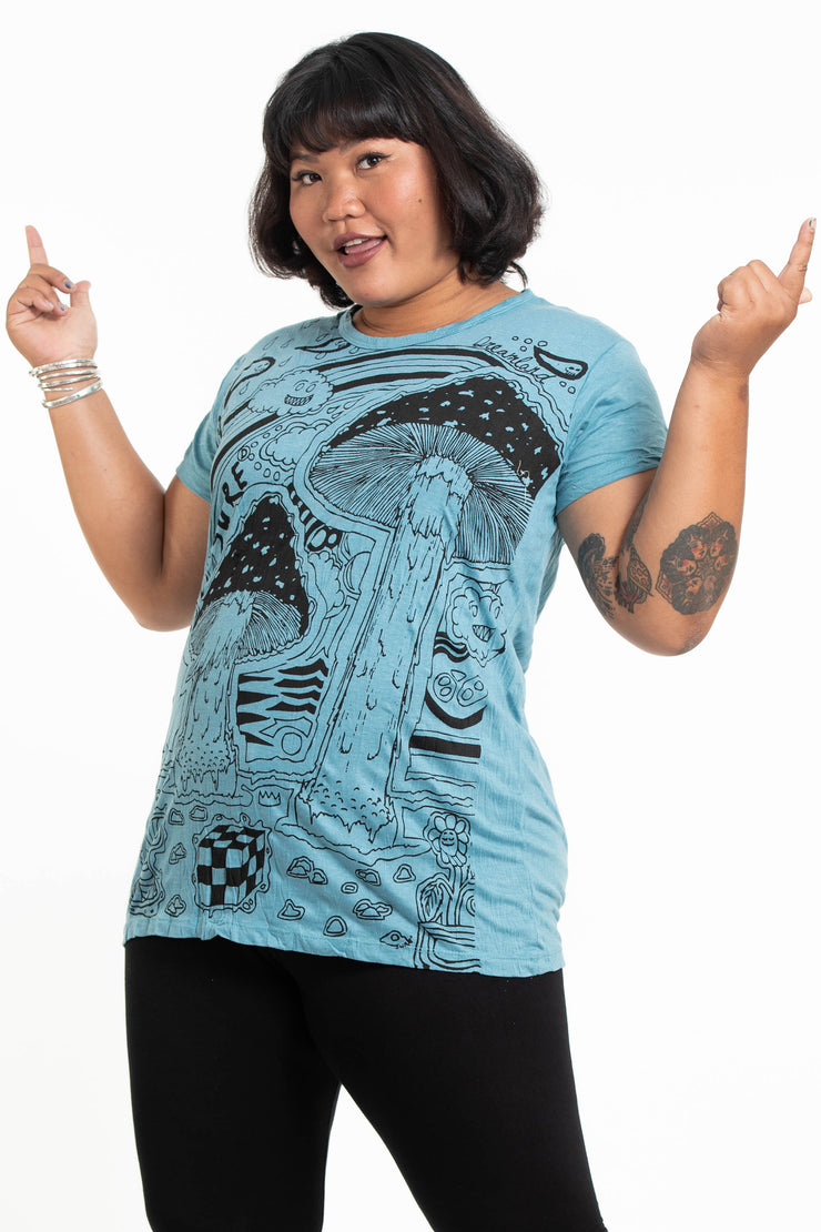 Plus Size Womens Magic Mushroom T-Shirt in Turquoise