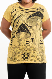 Plus Size Womens Magic Mushroom T-Shirt in Yellow