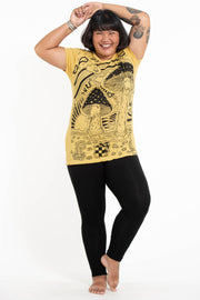 Plus Size Womens Magic Mushroom T-Shirt in Yellow