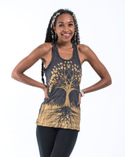 Womens Tree of Life Tank Top in Gold on Black