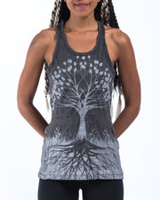Womens Tree of Life Tank Top in Silver on Black