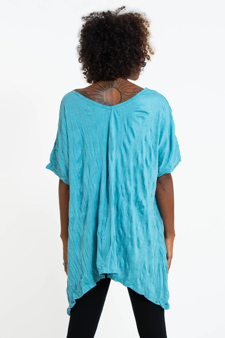 Womens Lotus Mandala Loose V Neck T-Shirt in Turquoise