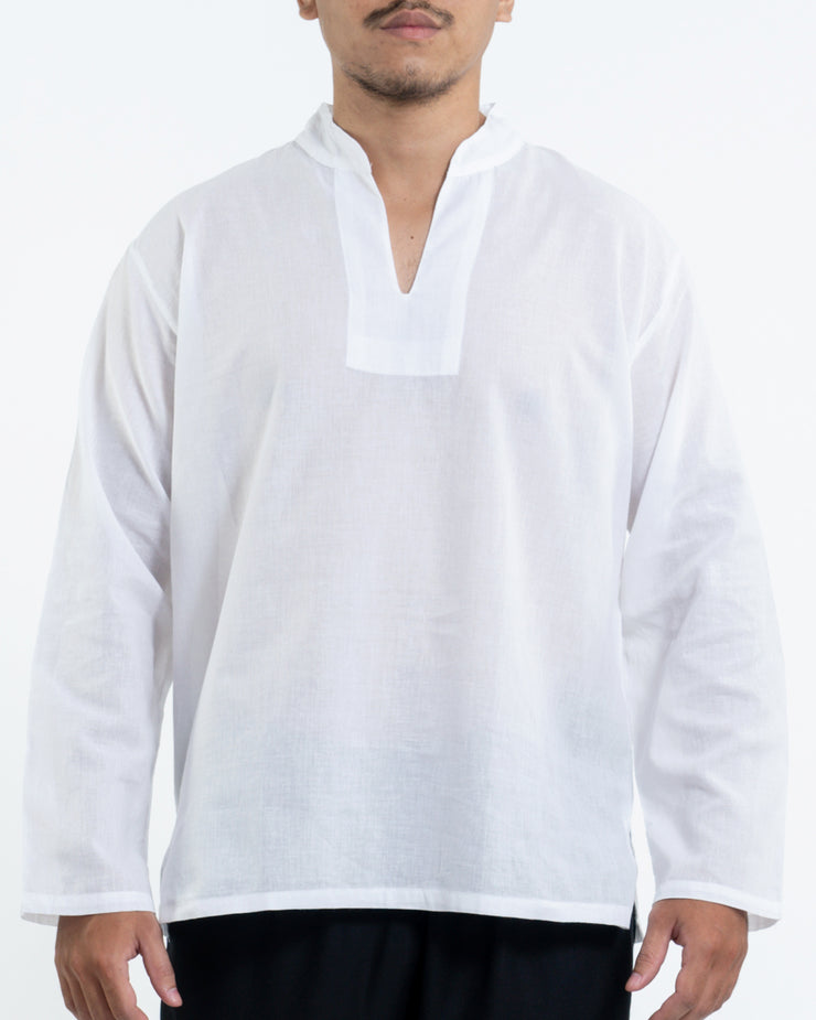 Mens V Neck Band Collar Yoga Shirt in White