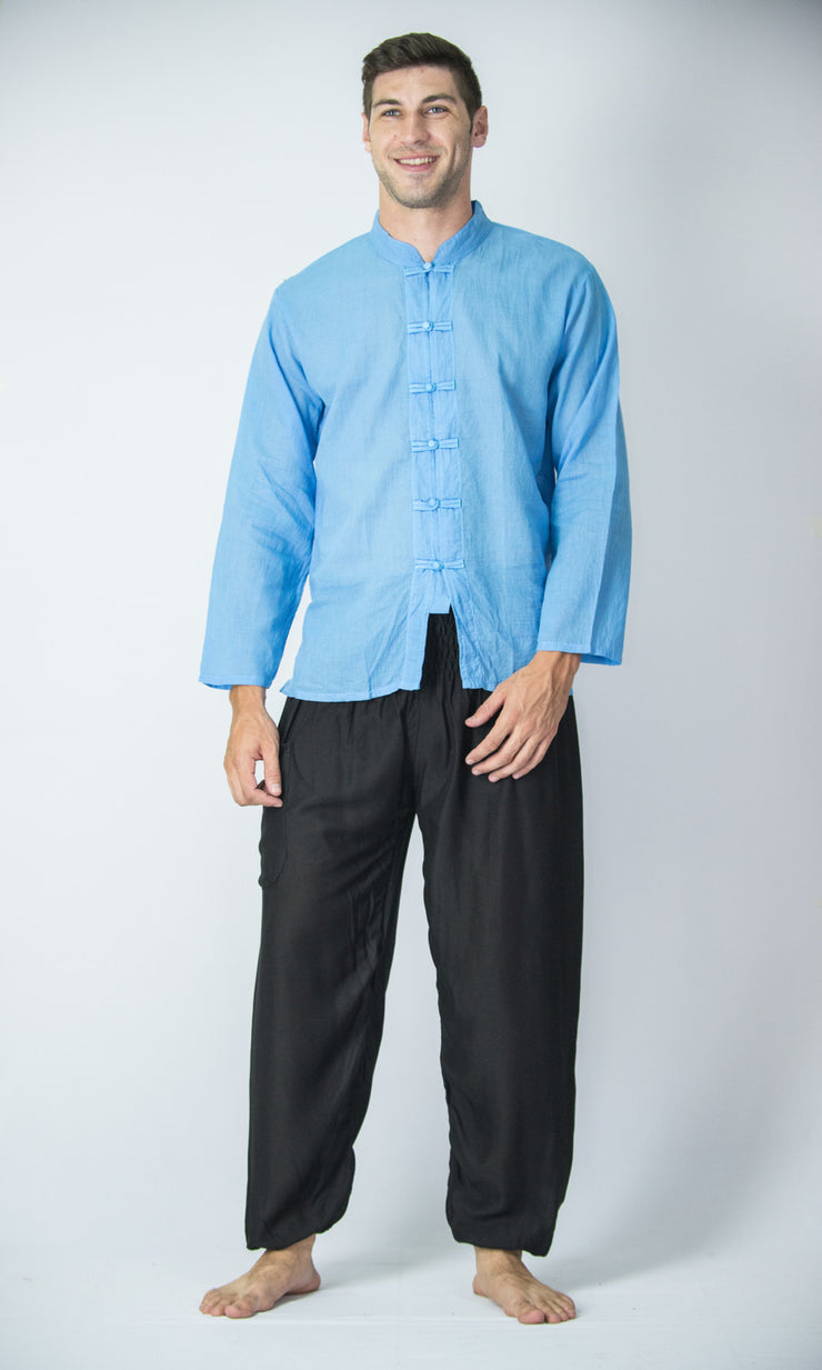Mens Chinese Collar Yoga Shirt in Blue
