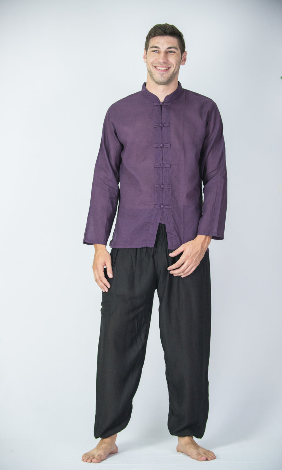 Mens Yoga Shirts Chinese Collared in Purple XL / Purple