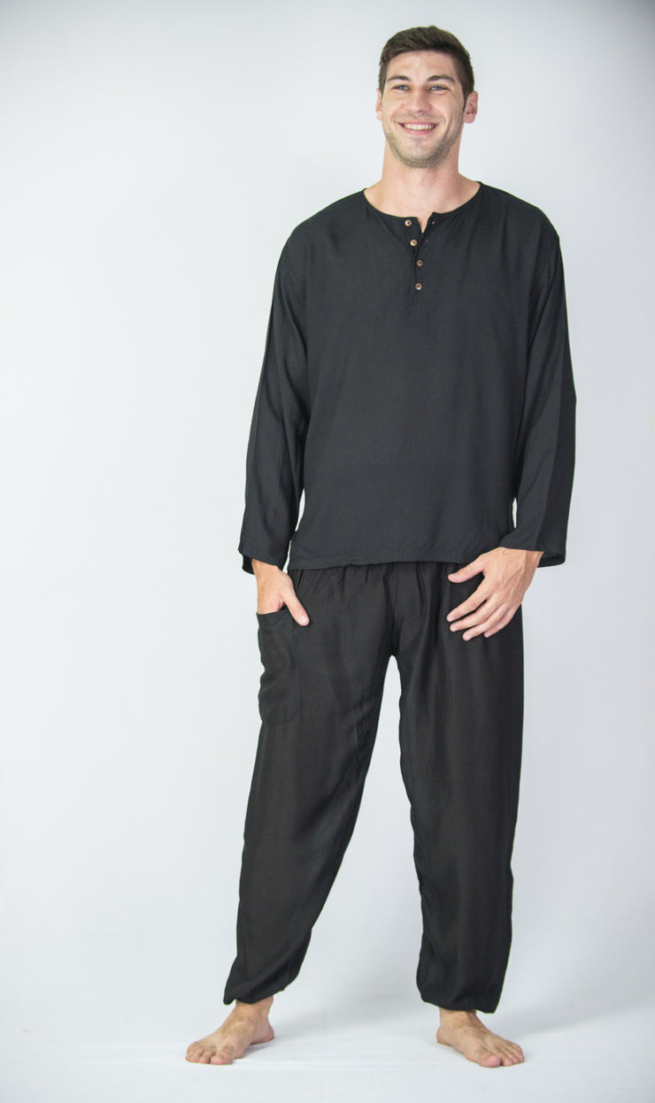 Mens Coconut Buttons Yoga Shirt in Black