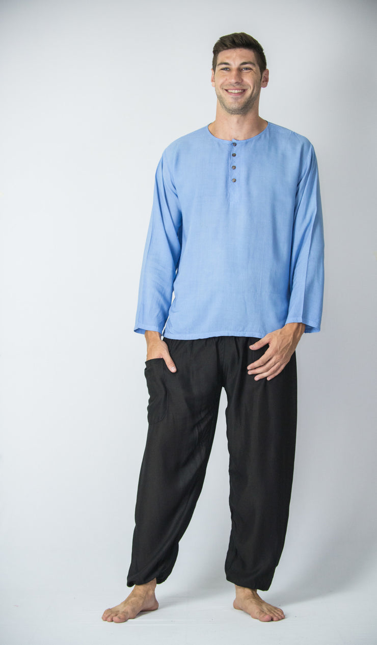 Mens Coconut Buttons Yoga Shirt in Blue