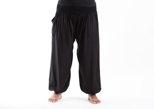Plus Size Unisex Solid Color Harem Pants in Black